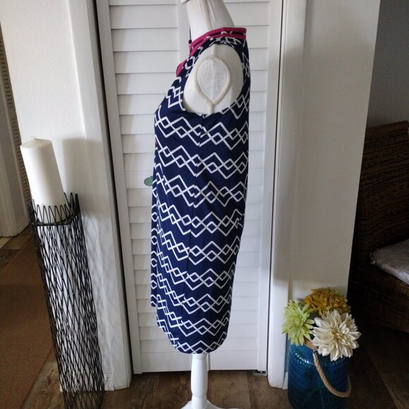 Tracy Negoshian Sleeveless Navy & Pink abstract V Neck Shift Dress, Size X-Small - Picture 7 of 10